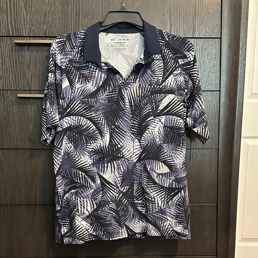 Under Armour Men's Navy Palm Leaf Polo